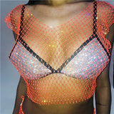 Summer Sexy Diamonds Mesh Cropped Bikini Tank Top