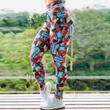 High Waist Digital Print Stretch Fitness Running Leggins