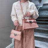 Studded Leather Crossbody Messenger Bag