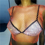 Summer Sexy Diamonds Mesh Cropped Bikini Tank Top