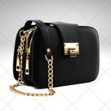 Chain Strap Triple Pocket Leather Shoulder Bag