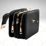 Chain Strap Triple Pocket Leather Shoulder Bag