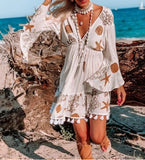 Starfish Printed Flower Dress Bohemian Tassel