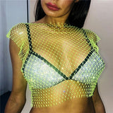 Summer Sexy Diamonds Mesh Cropped Bikini Tank Top