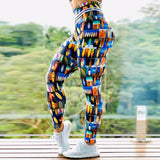 High Waist Digital Print Stretch Fitness Running Leggins