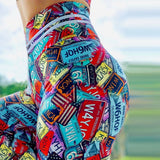 High Waist Digital Print Stretch Fitness Running Leggins