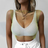 Summer Sexy Diamonds Mesh Cropped Bikini Tank Top