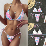 Brazilian Tie-dye Micro Bikini Thong Two Piece  Set