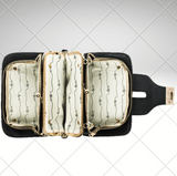 Chain Strap Triple Pocket Leather Shoulder Bag