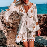 Starfish Printed Flower Dress Bohemian Tassel