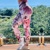 High Waist Digital Print Stretch Fitness Running Leggins