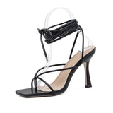 Summer Vintage Square Toe High Heels Cross Thong Sandals